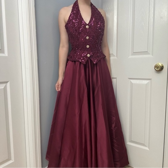 Vintage Formal Dress Prom Vest Whimsigoth Sequin Maroon Halter 90s Extra Small - Picture 1 of 9